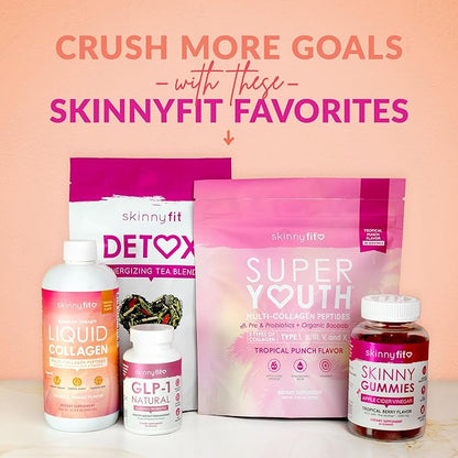 SkinnyFit - Super Youth Collagen for Women - Multi Collagen Peptides Powder - Probiotics, Fiber, Hyaluronic Acid - Non GMO, Gluten Free, Sugar Free - Beauty & Self Care - Peach Mango (28 Servings)