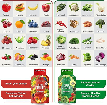 Nature's Core Fruit and Veggie Supplement - 360 Capsules -100% Whole Super Fruit and Super Vegetable Supplements & Vitamin, Made in USA, Soy Free, Vegan- (180 Count Pack of 2)