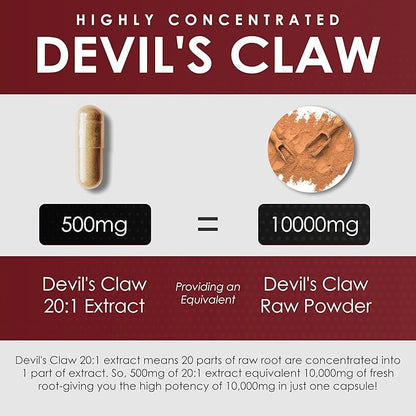 AMALTH Devils Claw Extract 500 mg, 120 Veggie Capsules, Concentrated Root Extract, Devils Claw Herbal Supplement, Non-GMO, Vegan Supplement