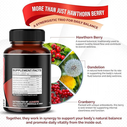7 in 1 Ultra Hawthorn Berry with Uva Ursi Dandelion Cranberry Apple Cider Vinegar - Heart, Kinney Health Support