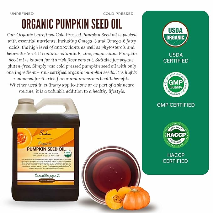 100% Pure Organic Unrefined Virgin Pumpkin Seed Oil All Natural 1 Gallon (128 fl.oz)