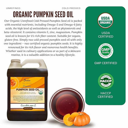100% Pure Organic Unrefined Virgin Pumpkin Seed Oil All Natural 1 Gallon (128 fl.oz)