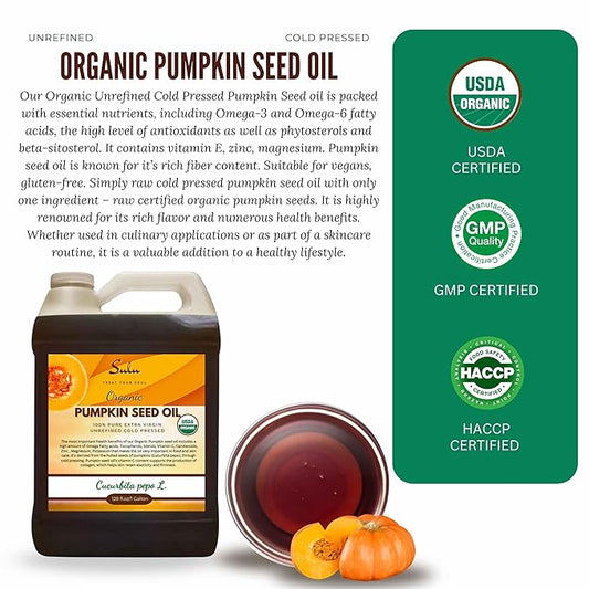 100% Pure Organic Unrefined Virgin Pumpkin Seed Oil All Natural 1 Gallon (128 fl.oz)