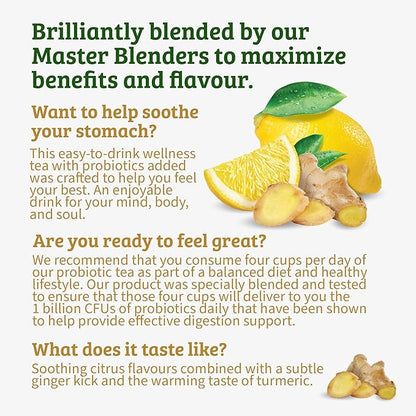 Twinings Superblends Probiotics+ Lemon & Ginger Flavoured Herbal Tea with Turmeric, Naturally Caffeine-Free, 18 Tea Bags (Pack of 6), Enjoy Hot or Iced, 108 Teabags