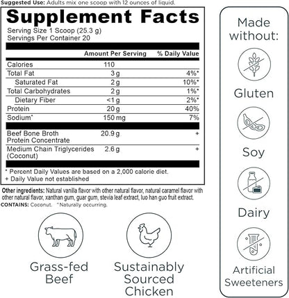 Ancient Nutrition Bone Broth Protein Powder, Salted Caramel, 19g Protein per Serving, Beef, Supports Healthy Skin, Gut Health, Joint Supplement, Gluten Free, Paleo and Keto Friendly, 20 Servings