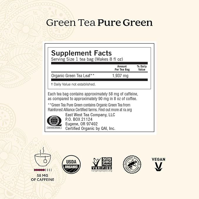 Yogi Tea Pure Green Tea - 16 Bags per Pack (4 Packs) - Organic - Supports Overall Health & Provides Antioxidants