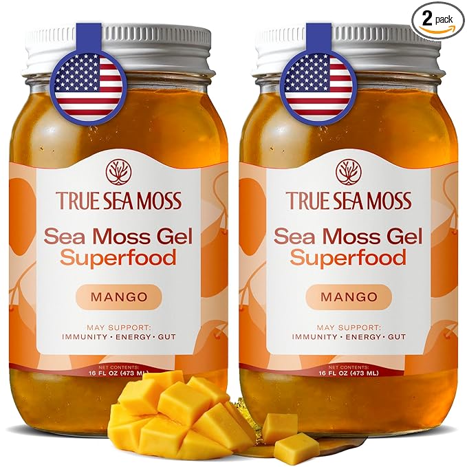 TrueSeaMoss Sea Moss Gel – Made in USA – Wildcrafted Seamoss, Fresh Fruits & Sea Vegetables – Mango, Pack of 2 (Labels May Vary)