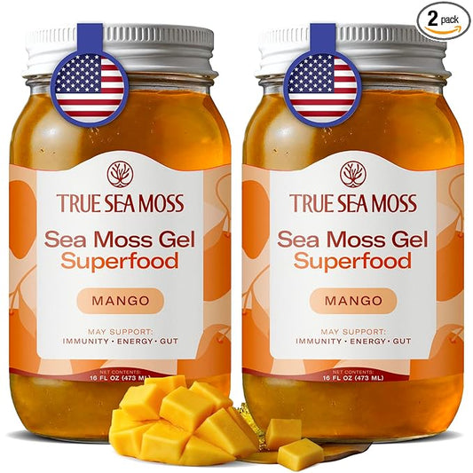 TrueSeaMoss Sea Moss Gel – Made in USA – Wildcrafted Seamoss, Fresh Fruits & Sea Vegetables – Mango, Pack of 2 (Labels May Vary)