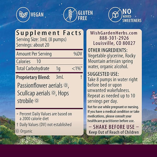 WishGarden Herbs Sleepy Nights & Fresh Mornings - All-Natural Herbal Sleep Aid Tincture, Organic Sleep Supplement with Passionflower, Hops and Scullcap, Supports Deep Sleep & Healthy Sleep Cycles, 2oz