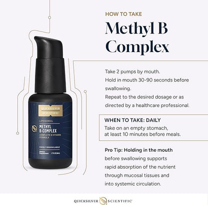 Quicksilver Scientific Methyl B Complex - Liquid Vitamin with Superior Liposomal Absorption of Vitamin B12, Folate, Vitamin B6, Riboflavin, Biotin, Pantothenic Acid, Vitamin B1, Niacin (50 ml)