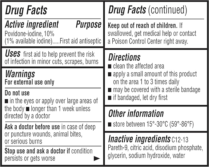 Amazon Basics First Aid Antiseptic, 10% Povidone Iodine Solution, 4 Fluid Ounces, 4-Pack (Previously Solimo)