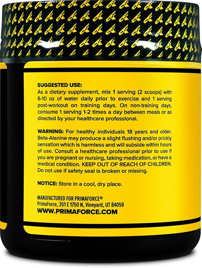 Primaforce Beta Alanine Powder, Unflavored, 200 Grams - Gluten Free, Non-GMO Supplement for Men and Women