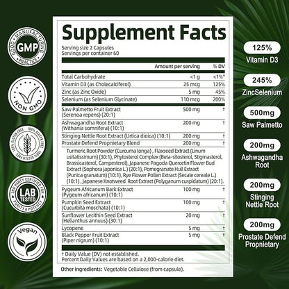 2Pack Organic Saw Palmetto - Prostate Health Supplements for Men with Ashwagandha Root, Stinging Nettle, Pumpkin Seed, Prostate Defend Propnietary Blend, DHT Blocker, 240 Count