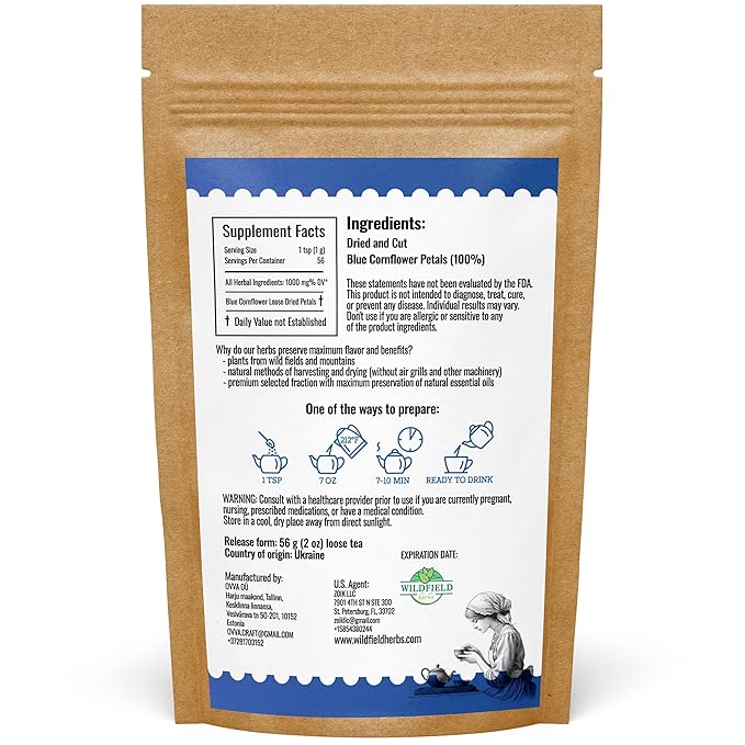 2 oz. Dried Blue Cornflower Flower Petals (Centaurea Cyanus) - 56g Blue Corn Flower Herb Tea Petals Bulk Herbal Tea