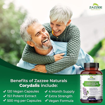 Zazzee Extra Strength Corydalis 15:1 Extract, 7500 mg Strength, 120 Vegan Capsules, Concentrated and Standardized 15X Extract, 100% Vegetarian, Premium Grade, Conolidine, All-Natural and Non-GMO