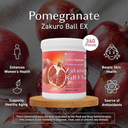 Umeken Pomegranate Balls, Chewable Supplement with Natural Vitamins, Minerals, Citric Acids & Tannins, Japanese Pomegranate Supplements for Women, 4 Month Supply, 360 Count Bottle, Pack of 2