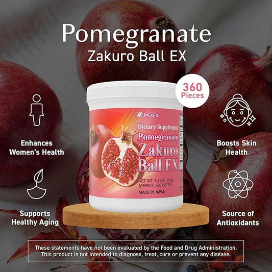 Umeken Pomegranate Balls, Chewable Supplement with Natural Vitamins, Minerals, Citric Acids & Tannins, Japanese Pomegranate Supplements for Women, 4 Month Supply, 360 Count Bottle, Pack of 2