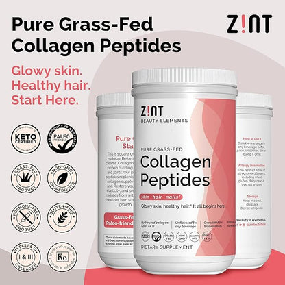 Zint Collagen Peptides Powder (32 oz): Anti Aging Hydrolyzed Collagen Protein Powder Beauty Supplement - Skin, Hair, Nails