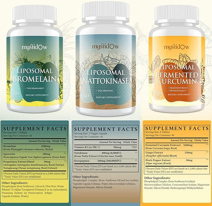 Spike Support Trio | Liposomal Nattokinase 8000 FU 500mg, Bromelain 1150 mg & Fermented Curcumin 1800 mg | High Potency, Enhanced Absorption Formula | for Immune, Heart & Circulatory| 60 Servings