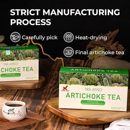 VUONGMART Artichoke Flower Tea, 100% Hand Pick, Stevia, Ming Aralia, Organic Herbal Tea, 30 Tea Bags, Gluten Free, Dairy Free, Sugar Free & Natural, Energy Boost & Health Support