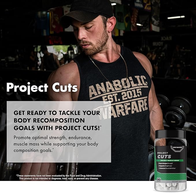 Anabolic Warfare Project Cuts, Body Recomposition, Muscle Definition, Stimulant-Free, Made with Botanicals* (90 Capsules)