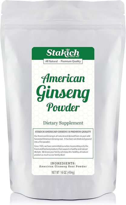 Stakich American Ginseng Root Powder - 1 Pound - Pure (1 Pound)