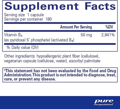 Pure Encapsulations P5P 50 - Active Vitamin B6 - Supports Energy Metabolism & Brain Health* - Gluten Free & Non-GMO - 180 Capsules