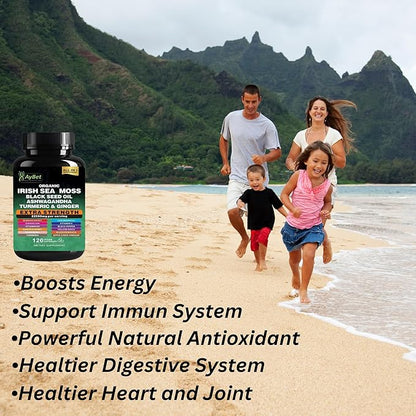 Organic Irish Sea Moss, Black Seed Oil, Ashwagandha, Turmeric,Ginger Capsule, Bladderwrack, Burdock, VIT C&VIT D3, Elderberry, Manuka Honey, Dandelion, Yellow Dock, Apple Cider Vinegar, Halal, Vegan