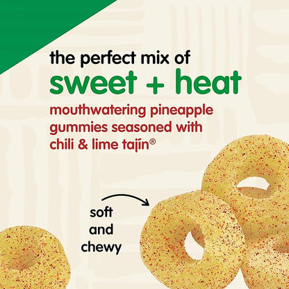 Snak Club Pineapple Rings, Tajin Chili & Lime Seasoned, Sweet and Spicy Gummy Candy, Mild in Heat Bold in Flavor, Low-Fat, Vegan, Gluten-Free Snack, Snack Size, 2.25 Ounce, 12 Count