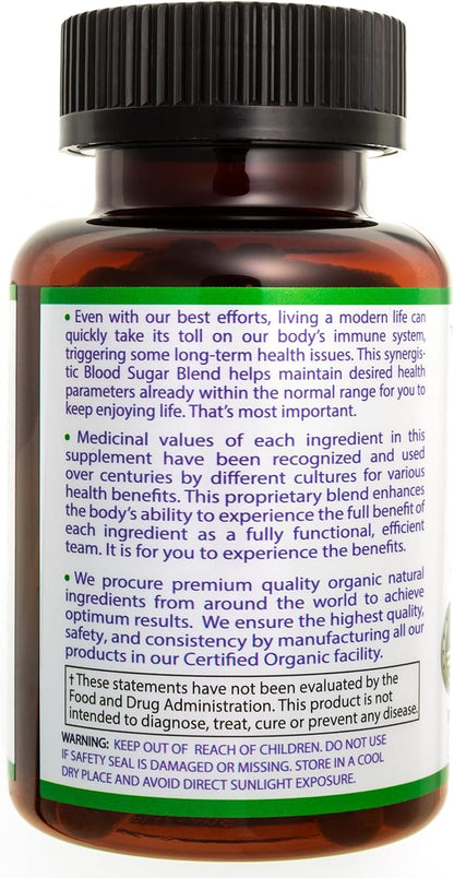 USDA Organic Blood Sugar Blend | Supports Healthy Metabolism* | with Bitter Melon, Moringa, Aloe Vera, Nopal, Papaya Extracts & More | 30-Day Supply | Vegan & Non-GMO | USA-Made
