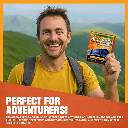 Acli-Mate Mountain Sport Drink Mix - Energy Powder Supplement - High Altitude Acclimatization Hydration - Recovery Drink for Running, Cycling, Hiking, Workout, Skiing, Travel & More (30 CT, Orange)