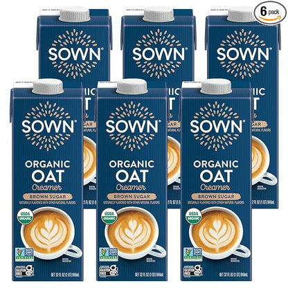 SOWN Organic Oat Creamer Brown Sugar - Barista Oat Milk Non Dairy Coffee Creamer - Plant Based, Dairy-Free, Vegan, Gluten-Free, Non-GMO, Shelf Stable - 32oz (Pack of 6)