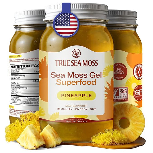 TrueSeaMoss Sea Moss Gel – Made in USA – Wildcrafted Seamoss, Fresh Fruits & Sea Vegetables – Pineapple, Pack of 1 (Labels may Vary)