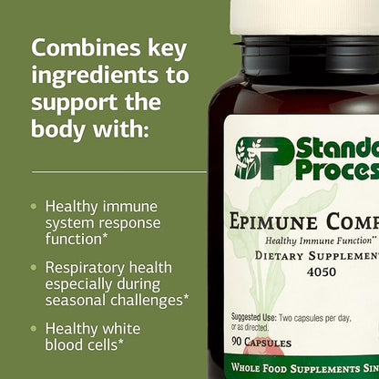 Standard Process Epimune Complex - Vegan Immune System Support - Respiratory & Immune Health Supplement with Maitake & Turkey Tail Mushrooms - Vegan, Vegetarian & Gluten-Free - 90 Capsules