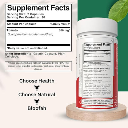 Tomato Powder Capsules 500mg - 180 Count (Lycopene) Natural Carotenoid Supplement for Health and Wellness Support | Gluten Free & Non-GMO, Plant Based