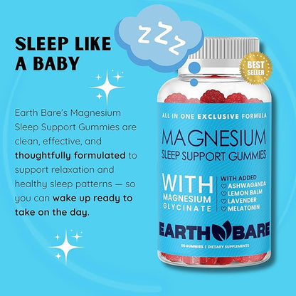 Sleep Gummies with Magnesium Glycinate, Melatonin, Ashwagandha, and Lavender – Extra Strength Sleep Support Gummies, Magnesium and Melatonin Supplement, 120 Count, 2 Month Supply