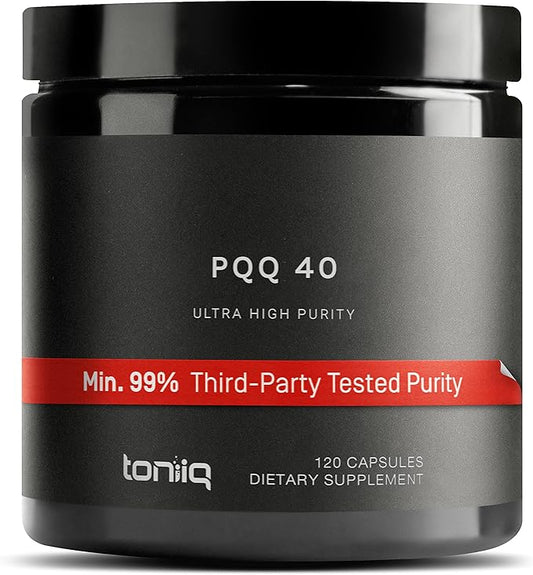 Toniiq 99%+ 40mg Supplement - Ultra High Purity PQQ 40mg Concentrated Formula - PQQ 40 mg 120 Capsules - Pyrroloquinoline Quinone Supplement - 1 Capsule Serving - Vegetarian Capsules