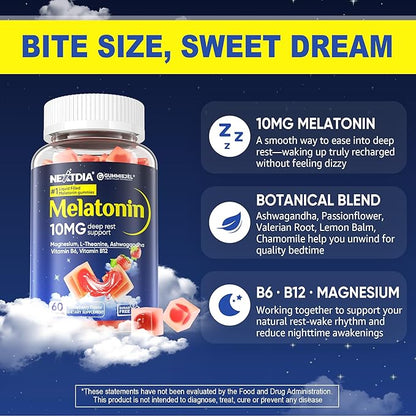2 Pack Sugar Free Melatonin Gummies 10mg 20mg Magnesium Glycinate Melatonin for Adults, Ashwagandha, L-Theanine, B6, B12, Lemon Balm and Chamomile for Deep Relaxation, Antioxidant, Vegan,120 Day