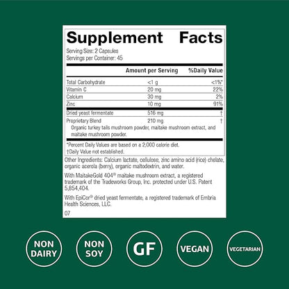 Standard Process Epimune Complex - Vegan Immune System Support - Respiratory & Immune Health Supplement with Maitake & Turkey Tail Mushrooms - Vegan, Vegetarian & Gluten-Free - 90 Capsules