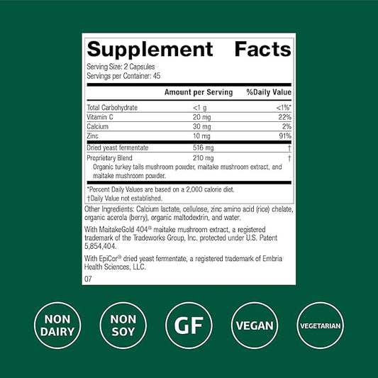Standard Process Epimune Complex - Vegan Immune System Support - Respiratory & Immune Health Supplement with Maitake & Turkey Tail Mushrooms - Vegan, Vegetarian & Gluten-Free - 90 Capsules