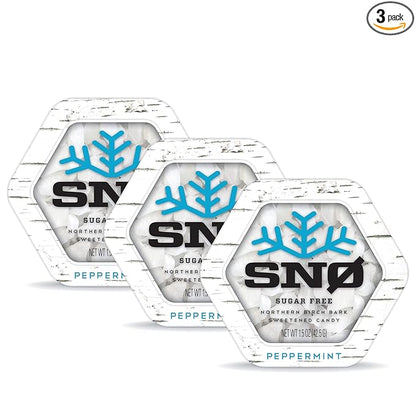 Peppermint KETO Xylitol Candy Chips (3-Pack) - SNØ 1.5oz Tin - Sugar-Free Candy With Only 2 Ingredients | Low Carbs, Diabetic-Friendly, Non-GMO, Vegan, GF & Kosher | Purest candy in the world!