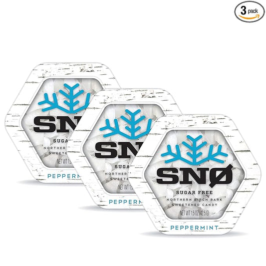 Peppermint KETO Xylitol Candy Chips (3-Pack) - SNØ 1.5oz Tin - Sugar-Free Candy With Only 2 Ingredients | Low Carbs, Diabetic-Friendly, Non-GMO, Vegan, GF & Kosher | Purest candy in the world!