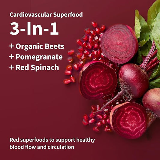 Snap Supplements Heart Beets Stick Packs, Organic Beet Root Powder Drink Mix, Cardiovascular Support for Men & Women, Beets, Pomegranate & Red Spinach, Nitric Oxide Booster, Mixed Berry, 10 Servings