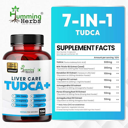 TUDCA Supplement 7in1 Complex with Milk Thistle, L-Arginine, Ashwagandha, Dandelion, Astragalus Root – 120 Capsules