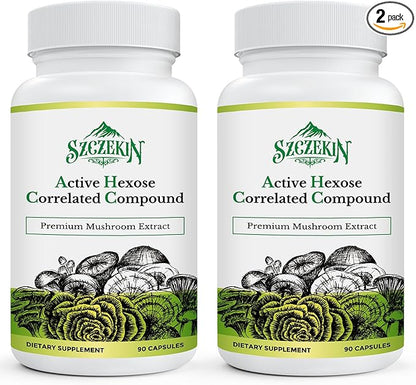 Active Hexose Correlated Compound 1500 mg Supplement, Natural 8 Mushroom Extract Supplement, Immune System, Liver Function, Natural Killer and T Cells Activity, 180 Veggie Capsules