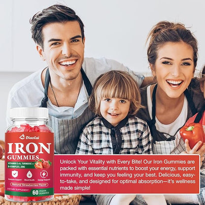 Vegan Iron Gummies - High Potency Iron Supplement for Women & Men - Supports Energy & Immune Health - Strawberry Flavor (120 Count)