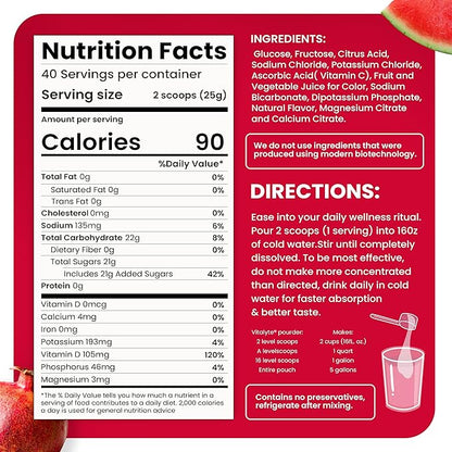 Vitalyte Electrolyte Powder Drink Mix, Isotonic Electrolyte Hydration Mix, Gluten Free Post Workout Powder Mix, Pack of 2, 35 oz. Each, Fruit Punch Flavor