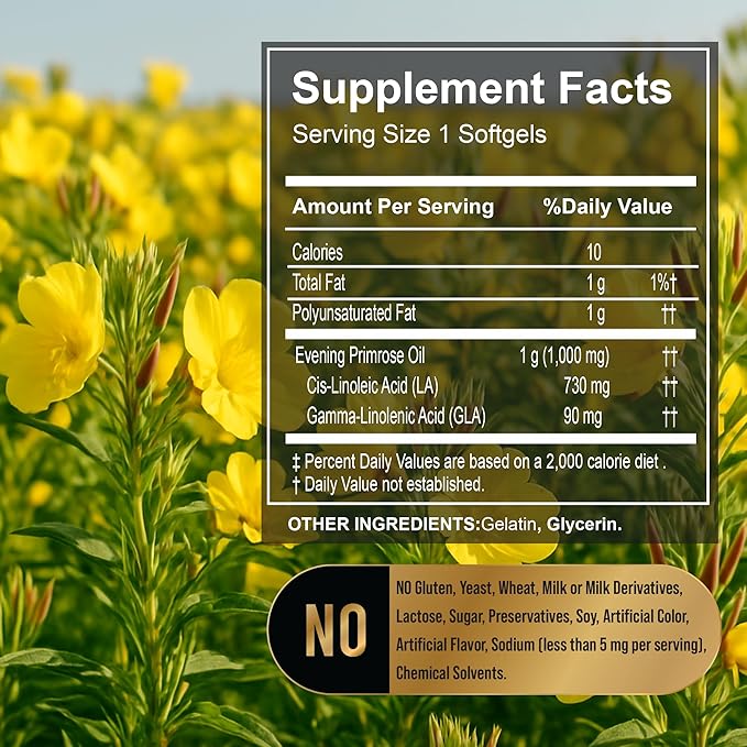 Women's Health Evening Primrose Oil Softgels | Omega-6 Fatty Acid for Women's Health | Lual Evening Primrose Oil Capsules 1000mg 75 Count