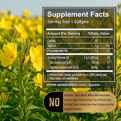 Women's Health Evening Primrose Oil Softgels | Omega-6 Fatty Acid for Women's Health | Lual Evening Primrose Oil Capsules 1000mg 75 Count
