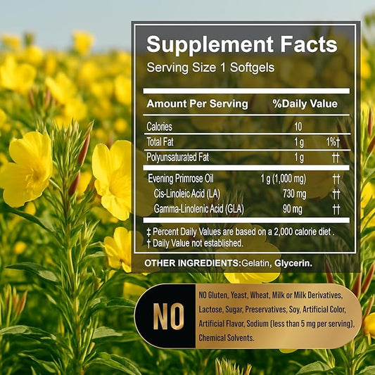 Women's Health Evening Primrose Oil Softgels | Omega-6 Fatty Acid for Women's Health | Lual Evening Primrose Oil Capsules 1000mg 75 Count